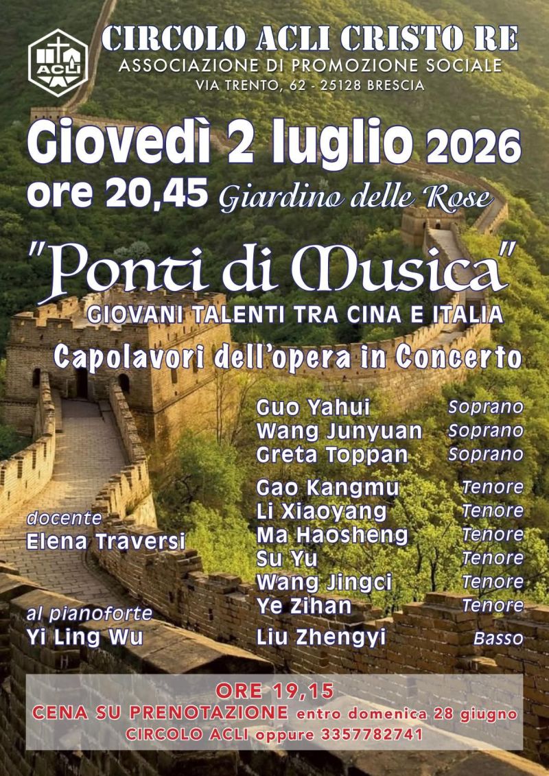 PONTI DI MUSICA - GIOVANI TALENTI TRA CINA E ITALIA - BRESCIA - CIRCOLO ACLI CRISTO RE (BS)