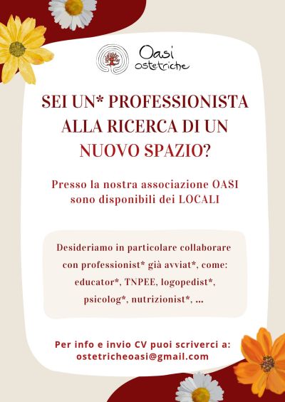 Sei un* professionista alla ricerca di un nuovo spazio? - Oasi Ostetriche aff. Acli Cunei (CN)