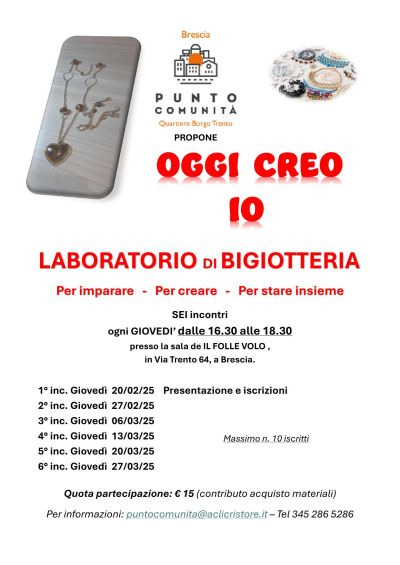 Oggi creo io: Laboratorio di bigiotteria - Circolo Acli Cristo Re (BS)