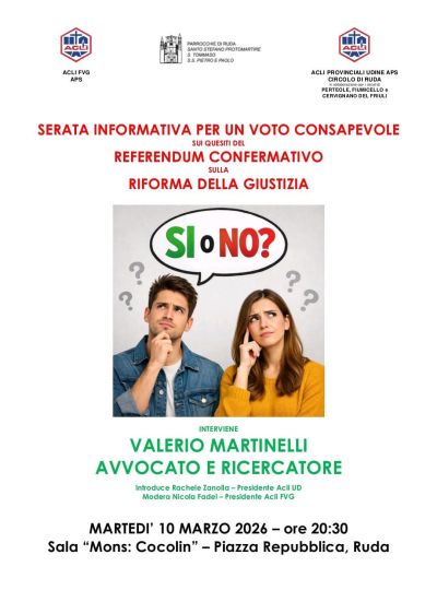 SERATA INFORMATIVA PER UN VOTO CONSAPEVOLE - RUDA (UD)
