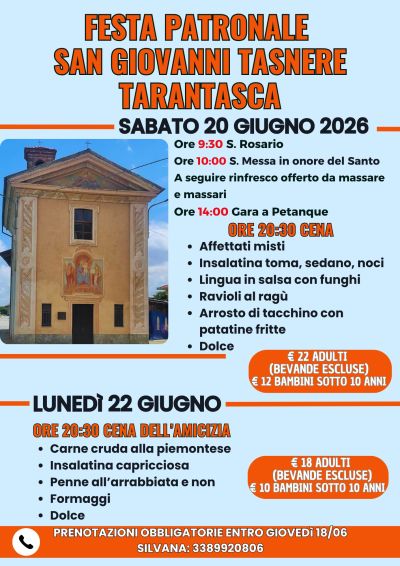 FESTA PATRONALE DI SAN GIOVANNI A TASNERE TARANTASCA (CN) - TARANTASCA (CN) - CIRCOLO ACLI DI TARANTASCA (CN)