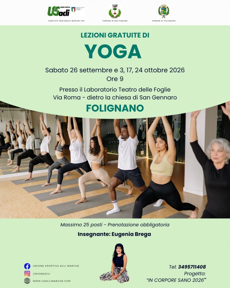 YOGA LEZIONI GRATUITE - FOLIGNANO (AP) - US ACLI MARCHE