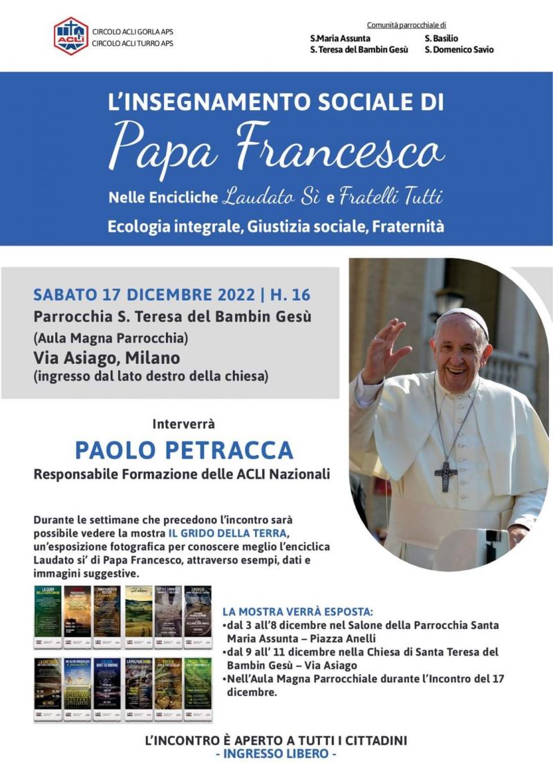 L&#039;insegnamento sociale di Papa Francesco - Circolo Acli Gorla e Circolo Acli Turro (MI)