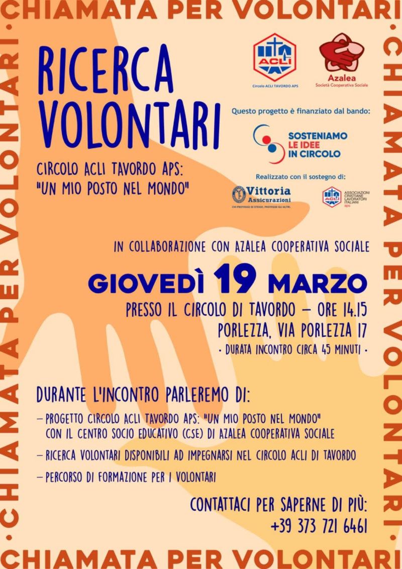 RICERCA VOLONTARI - CIRCOLO ACLI TAVORDO APS (CO)