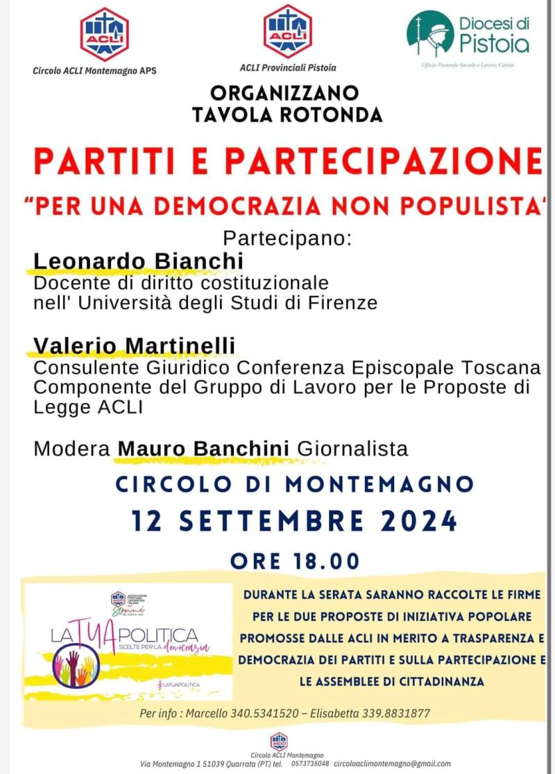 Partiti e Partecipazione: Per una democrazia non populista - Acli Pistoia e Circolo Acli Montemagno (PT)