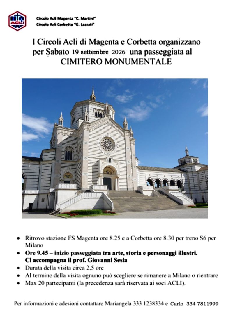 PASSEGGIATA AL CIMITERO MONUMENTALE - MILANO - CIRCOLI ACLI DI MAGENTA E CORBETTA (MI)
