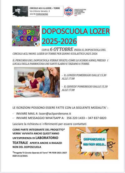 Doposcuola Lozer 2025-2026 - Pordenone - Circolo Acli Lozer (PN)