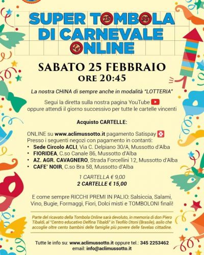 Super Tombola di Carnevale Online - Circolo Acli Luigi Maiolo (CN)