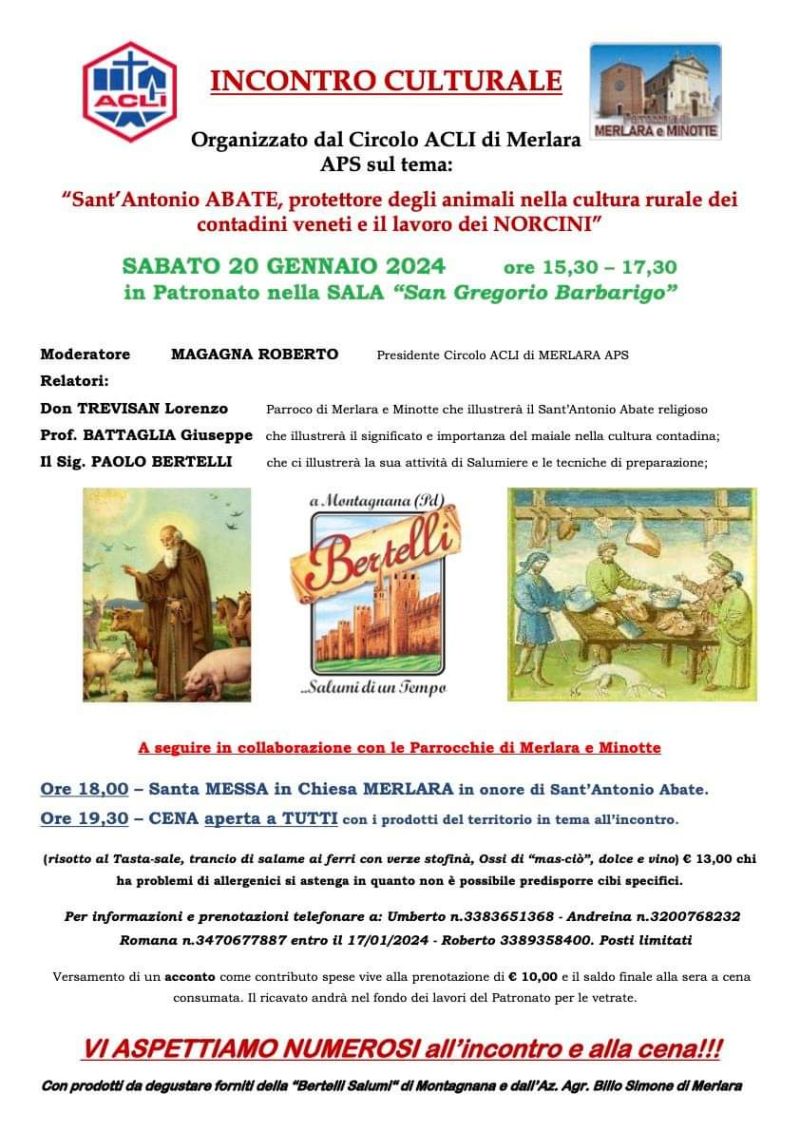 Sant'Antonio Abate, protettore degli animali nella cultura rurale dei contadini veneti e il lavoro dei Norcini - Circolo Acli Merlara (PD)