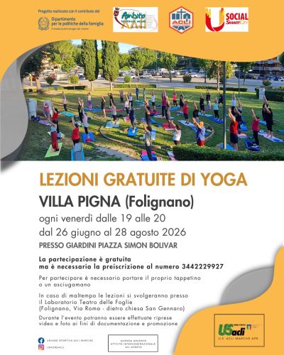 LEZIONI GRATUITE DI YOGA - VILLA PIGNA FOLIGNANO (AP) - US ACLI MARCHE - ACLI ASCOLI PICENO
