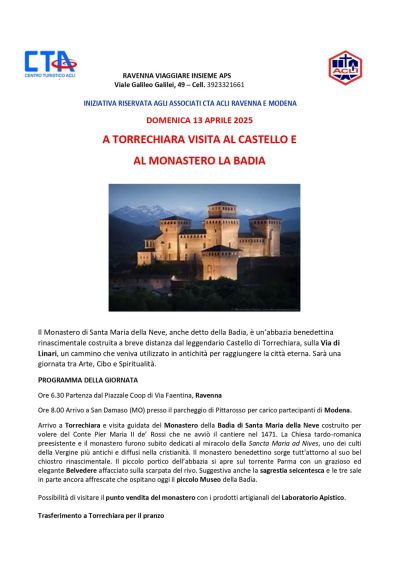 A Torrechiara visita al Castello e al Monastero La Badia - CTA Ravenna e Acli Ravenna (RA)