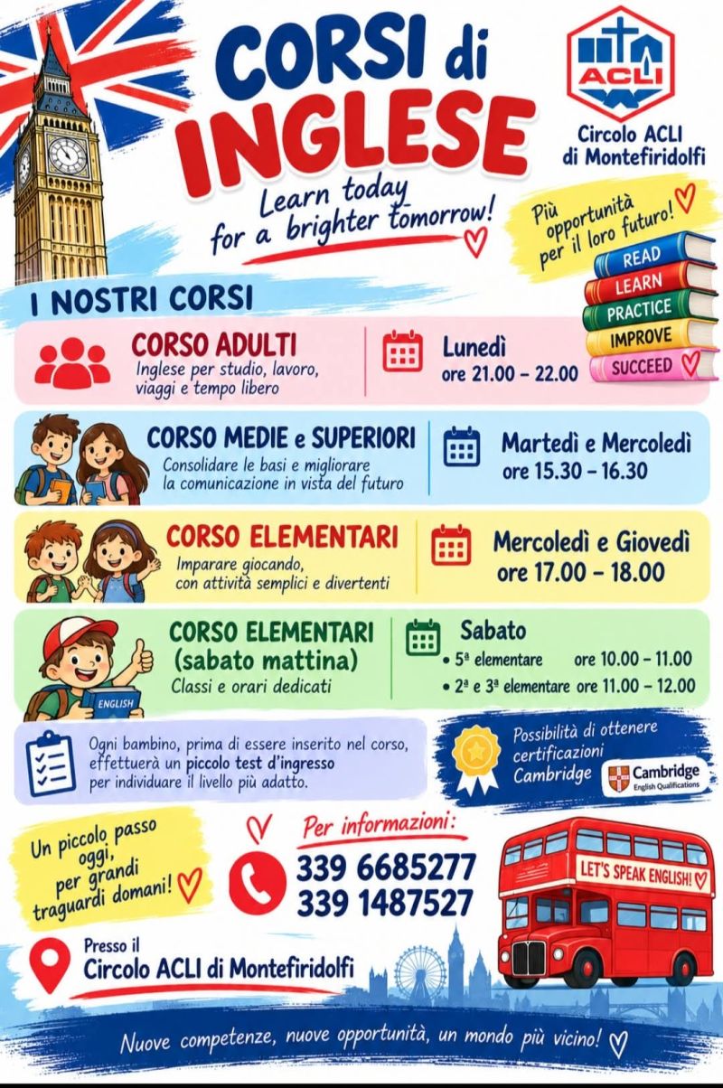CORSI DI INGLESE - PER TUTTE LE ETÀ - MONTEFIRIDOLFI (FI) - CIRCOLO ACLI "SANTA CRISTINA" MONTEFIRIDOLFI (FI)