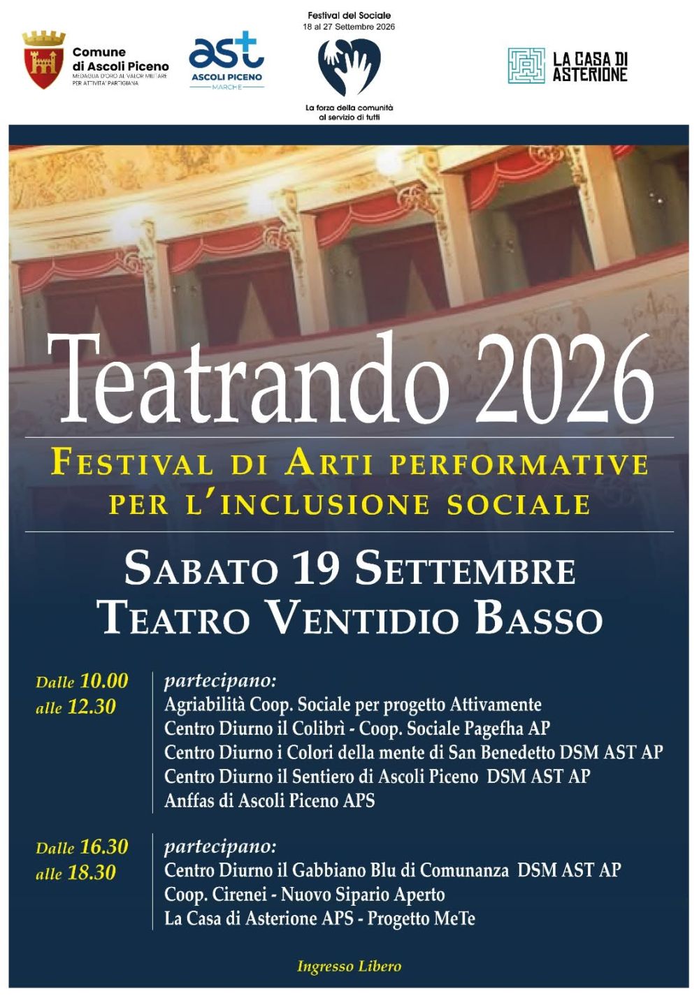 TEATRANDO 2026 - FESTIVAL DI ARTI PERFORMATIVE PER L'INCUSIONE SOCIALE - ASCOLI PICENO