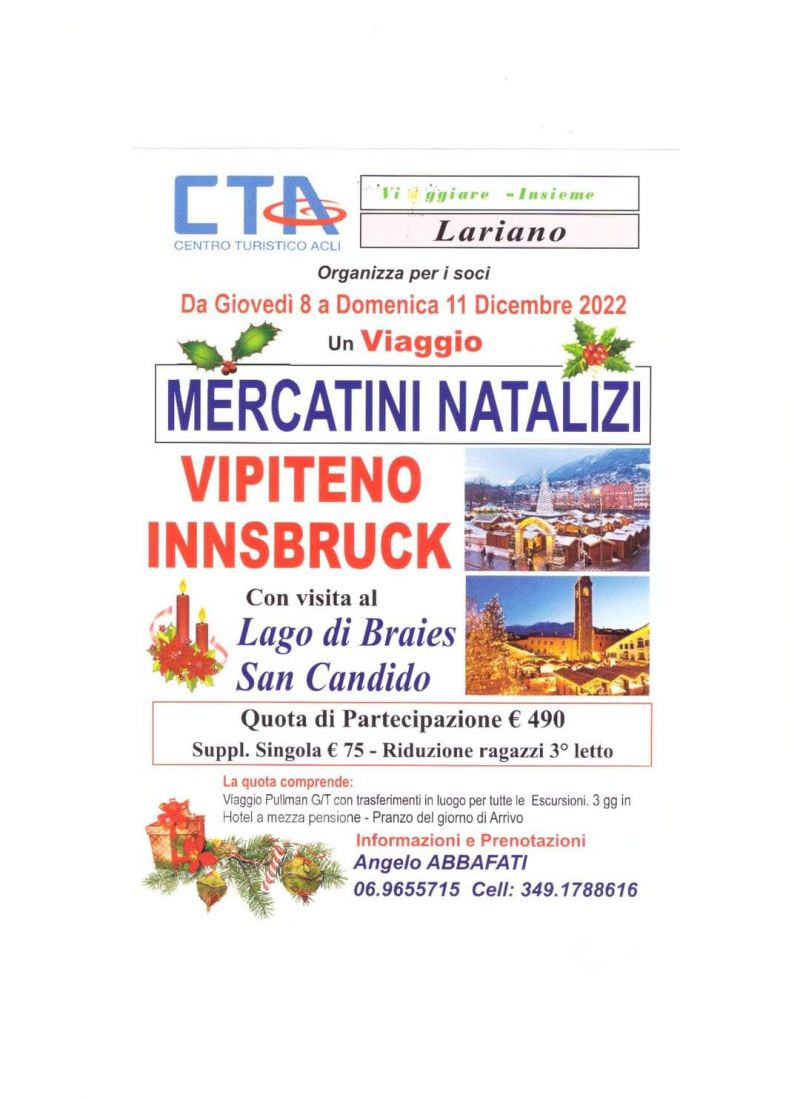 Mercatini Natalizi Vipiteno Innsbruck - CTA "Viaggiare Insieme" (RM)