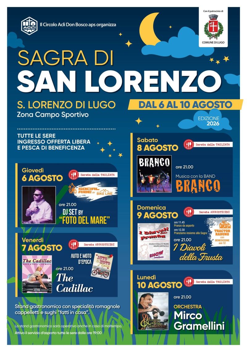 SAGRA DI SAN LORENZO - DAL 6 AL 10 AGOSTO 2026 - LUGO (RA) - CIRCOLO ACLI DON BOSCO (RA)