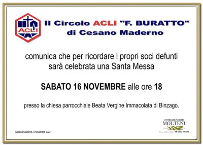 Santa Messa per ricordare i soci defunti - Circolo Acli Cesano Maderno (MI)