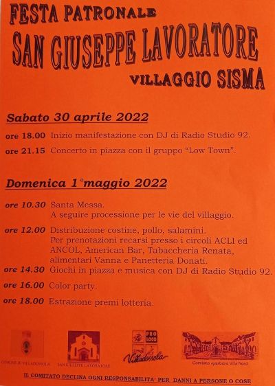 Primo maggio. Festa di San Giuseppe lavoratore - Circolo Acli Villaggio Sisma (VCO)