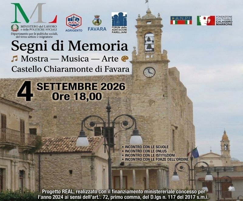 SEGNI DI MEMORIA - MOSTRA, MUSICA, ARTE - CASTELLO DI CHIARAMONTE - FAVARA (AG) - ACLI AGRIGENTO