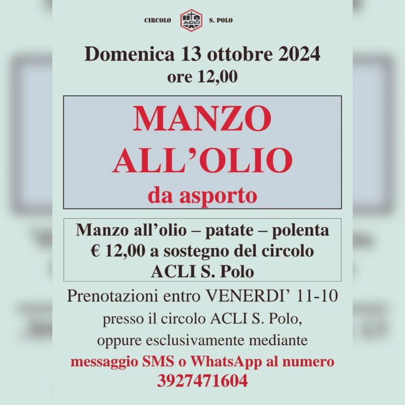 Manzo all'olia da asporto - Circolo Acli San Polo (BS)