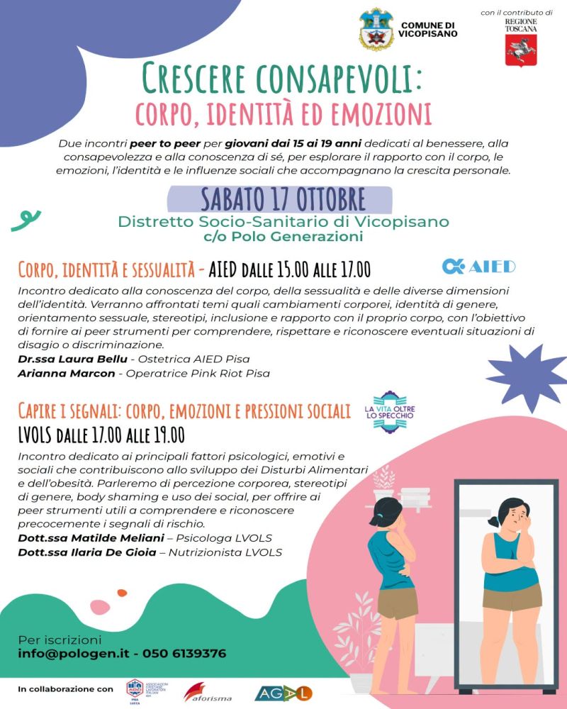 CRESCERE CONSAPEVOLI: CORPO, IDENTITÀ ED EMOZIONI - DUE INCONTRI DEDICATI AI GIOVANI DAI 15 AI 19 ANNI - PARTECIPAZIONE GRATUITA SU ISCRIZIONE - VICOPISANO (PI) - ACLI PISA E LUCCA