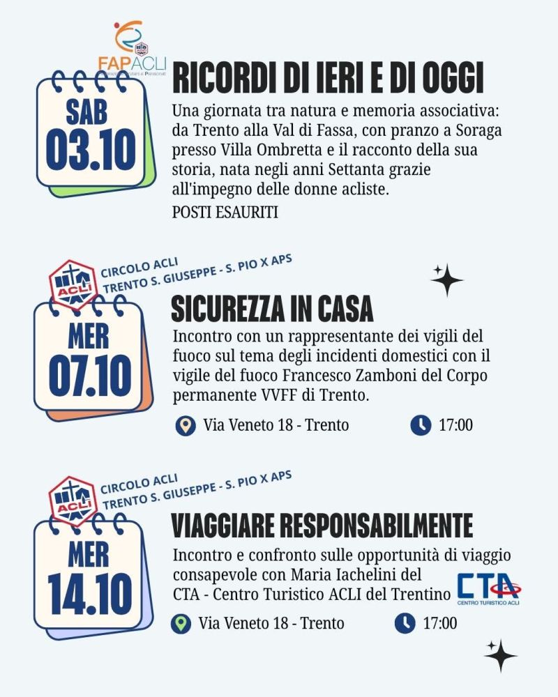 PROGRAMMA ACLI TRENTINE OTTOBRE - RICORDI DI IERI E OGGI - TRENTO (TN) - FAP ACLI TRENTO (TN)