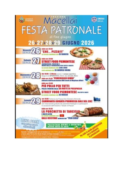 FESTA PATRONALE MACELLAI DI POCAPAGLIA (CN) - CIRCOLO ACLI DI MACELLAI (CN)