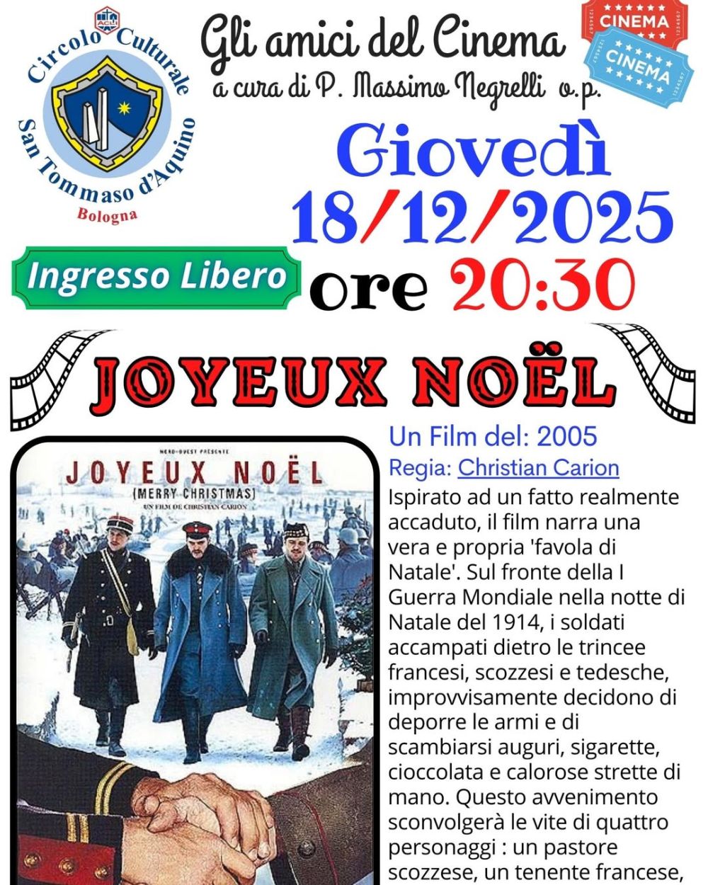 Proiezione film "Joyeux Noël" - Bologna - Circolo Acli San Tommaso d'Aquino (BO)