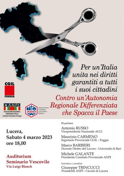 Per un&#039;Italia unita nei diritti garantiti a tutti i suoi cittadini - Acli Foggia (FG)