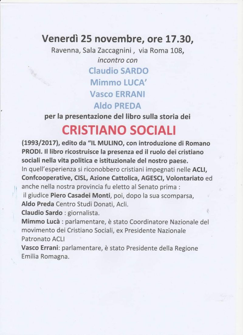Presentazione del libro sulla storia dei Cristiano Sociali - Acli Ravenna (RA)