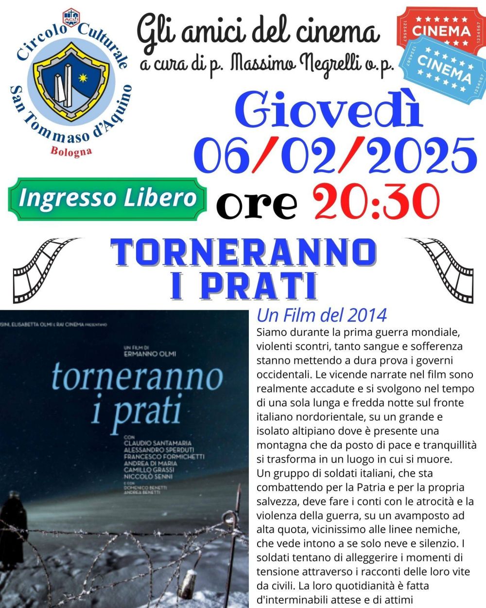 Proiezione film "Torneranno i prati" - Circolo Acli San Tommaso d'Aquino (BO)