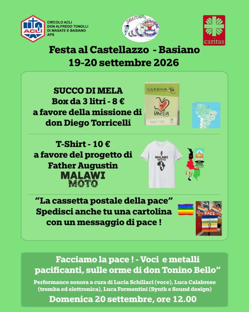 FESTA AL CASTELLAZZO - SOLIDARIETÀ, PACE, MUSICA - BASIANO (MI) - CIRCOLO ACLI MASATE E BASIANO (MI)
