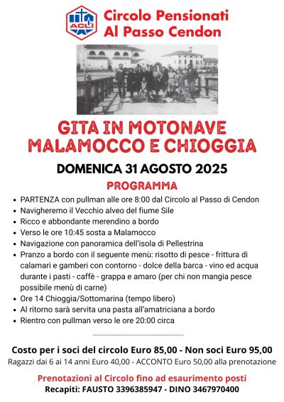 Gita in motonave - Chioggia - Circolo Acli Pensionati al Passo Cendon (TV)