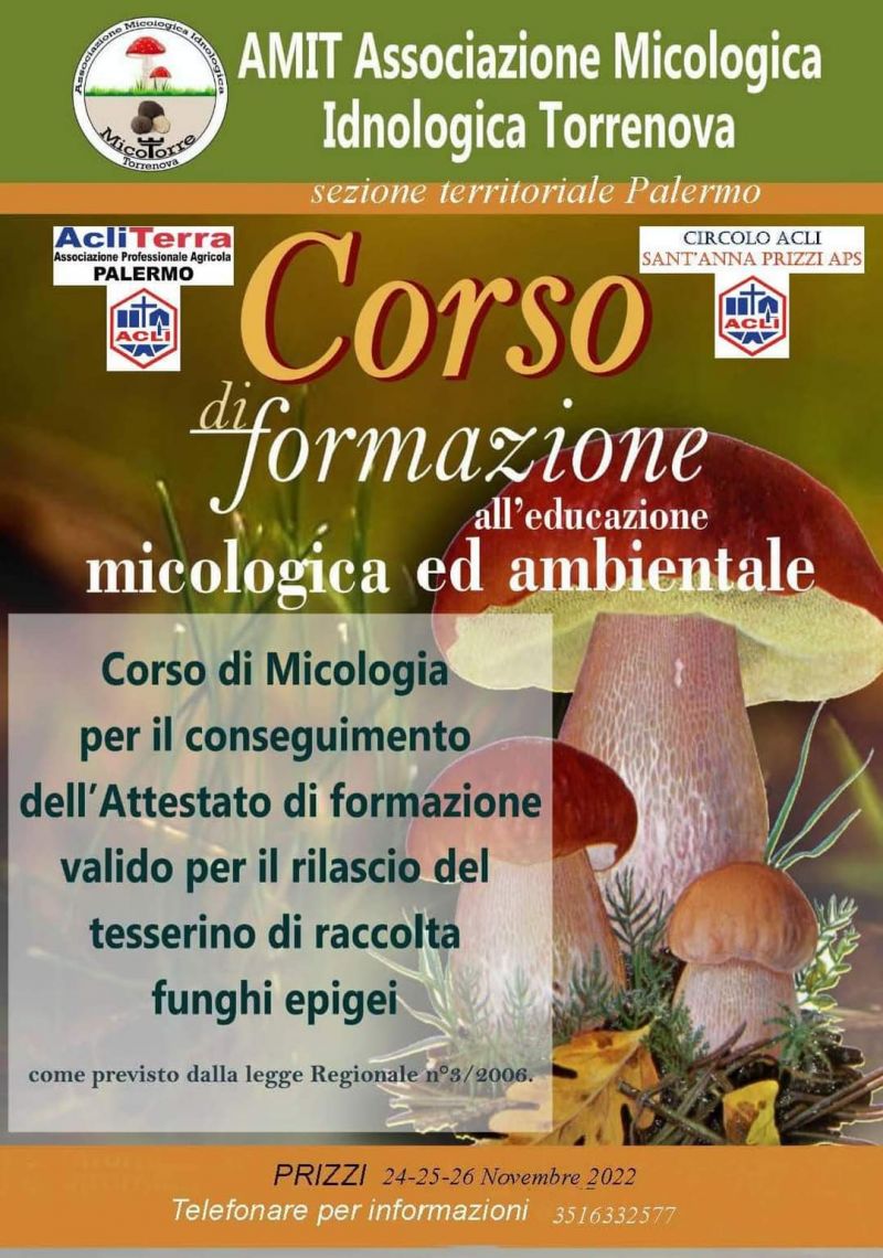 Corso di formazione all'educazione micologica ed ambientale - Acli Terra Palermo e Circolo Acli Sant'Anna Prizzi (PA)