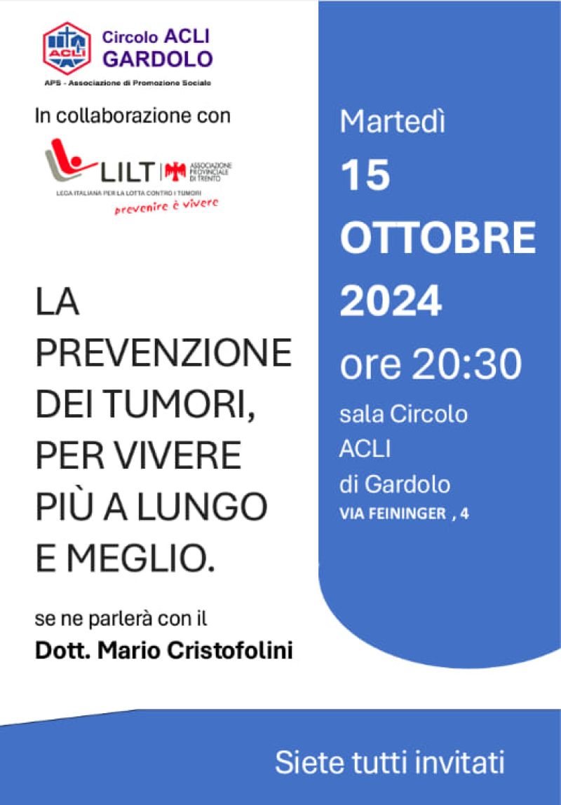 La prevenzione dei tumori per vivere più a lungo e meglio - Circolo Acli Gardolo (TN)