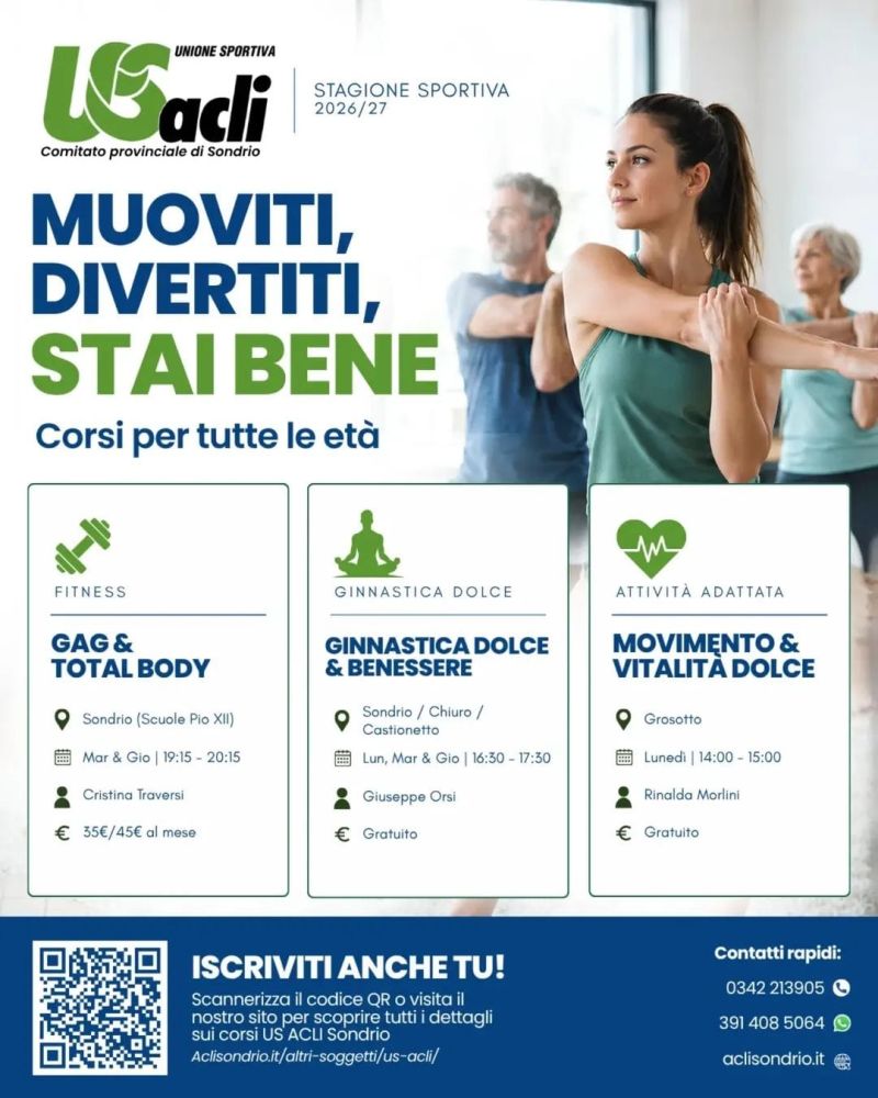 MUOVITI, DIVERTITI, STAI BENE - CORSI PER TUTTE LE ETÀ - US ACLI SONDRIO (SO) - SONDRIO (SO) E GROSOTTO (SO)