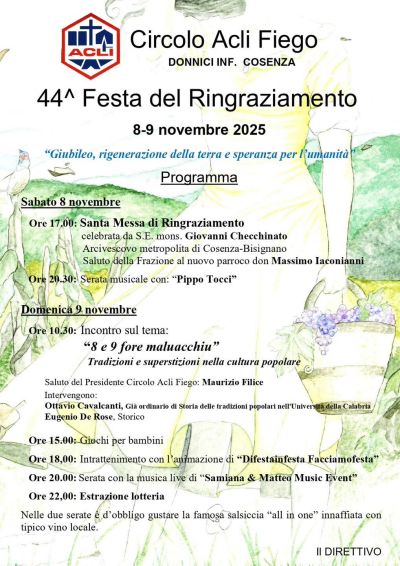 44^ Festa del Ringraziamento - Fiego (CS) - Circolo Acli Fiego (CS)