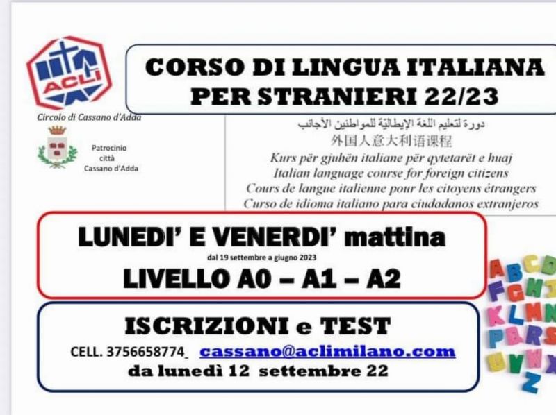 Corso di lingua Italiana - Circolo Cassano d'Adda (MI)