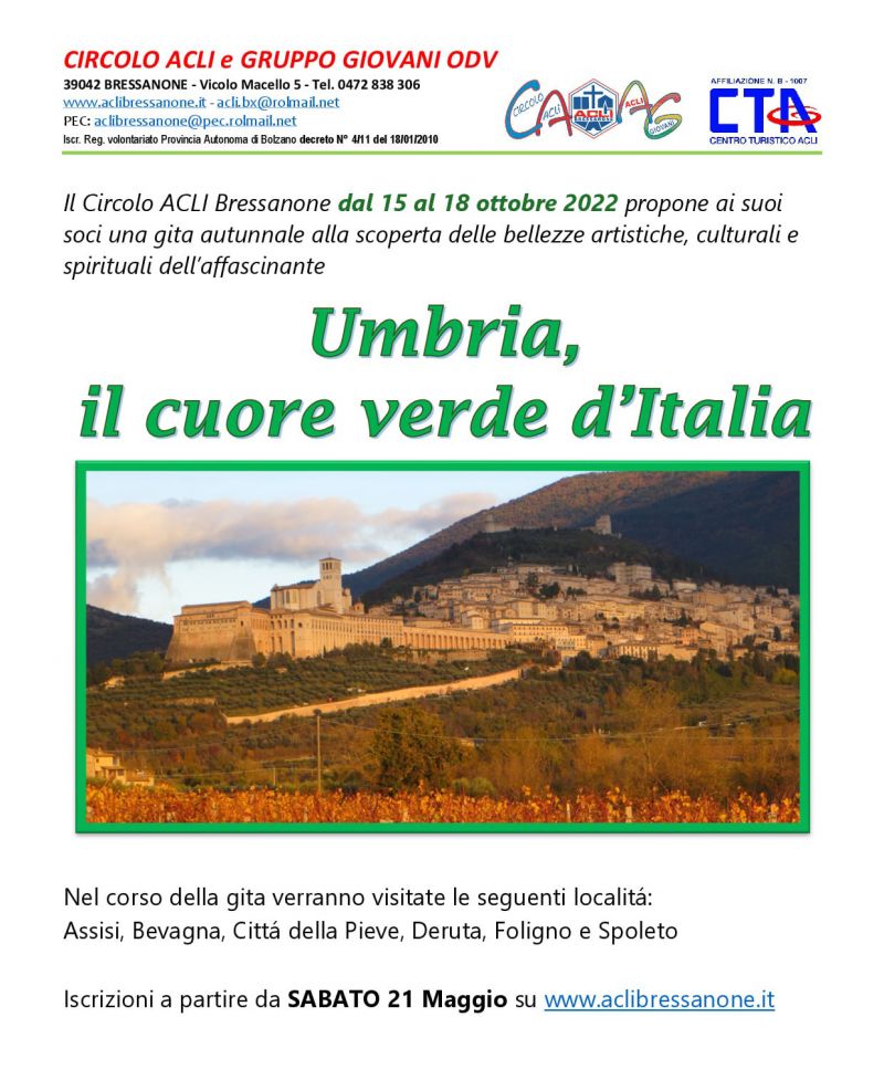 Umbria, il cuore verde d'Italia - Circolo Acli Bressanone (BZ)