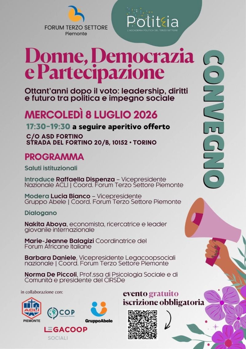 DONNE, DEMOCRAZIA E PARTECIPAZIONE - CONVEGNO - FORUM TERZO SETTORE (PIEMONTE) - ACLI PIEMONTE