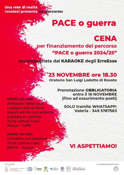 Cena per finanziare il percorso "Pace o Guerra" - Circolo Acli Rovato (BS)