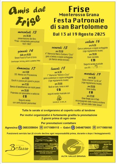Festa Patronale di San Bartolomeo - Monterosso Grana (CN) - Circolo Acli Amil Dal Frise (CN)