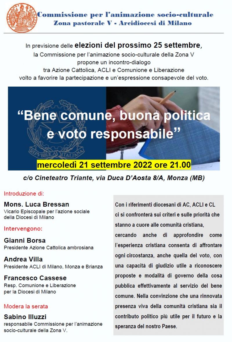 Bene comune, buona politica e voto responsabile - Acli Milano