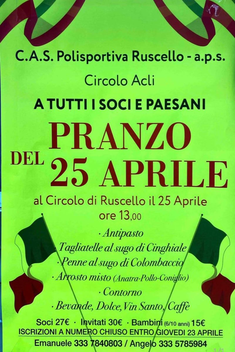 PRANZO DEL 25 APRILE - CIRCOLO ACLI RUSCELLO (AR)