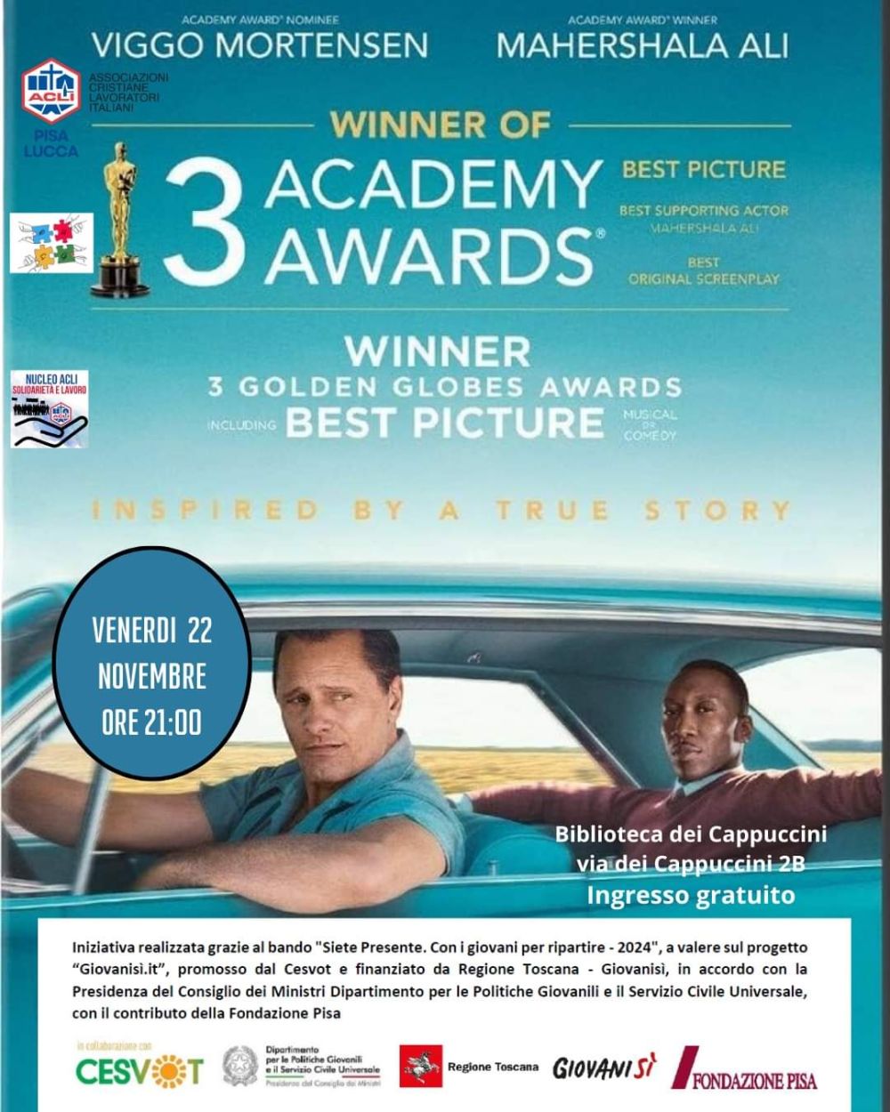 Proiezione di "Green Book" - Nucleo Acli Solidarietà e Lavoro e Acli Pisa e Lucca (PI)