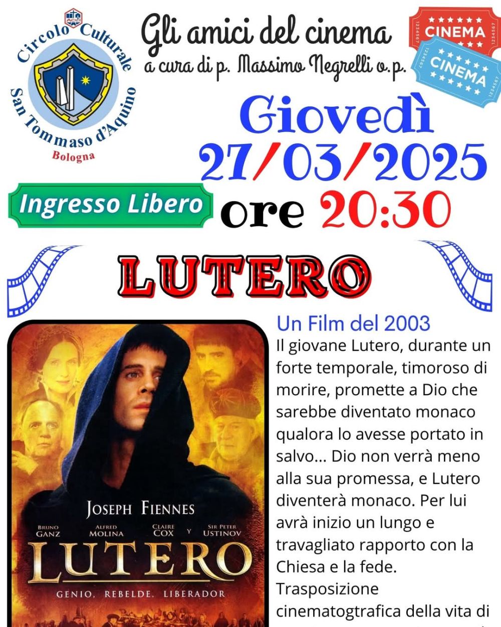 Proiezione film "Lutero" - Circolo Acli San Tommaso D'Aquino (BO)