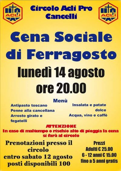 Cena Sociale di Ferragosto - Circolo Acli Pro Cancelli (FI)