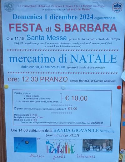 Festa di S. Barbara - Circolo Acli Alano Quero Vas (VE)