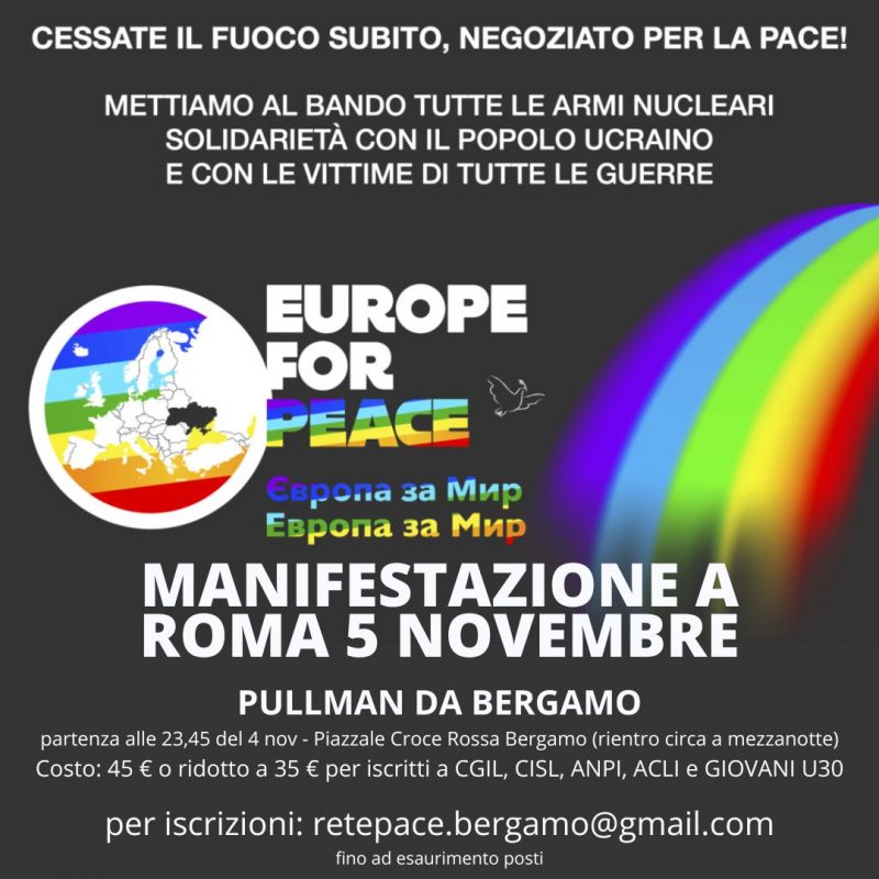 Pullman per la Manifestazione Nazionale della Pace - Acli Bergamo (BG)