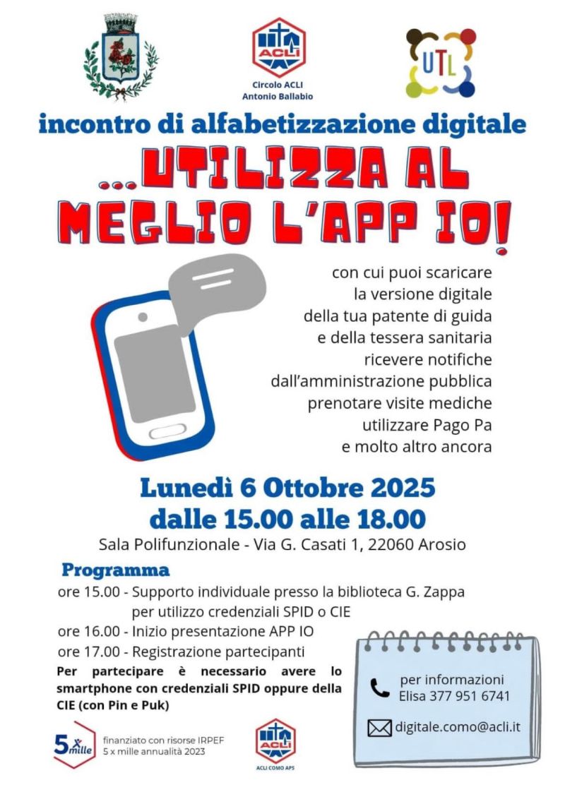 Utilizza al meglio l'app io! - Arosio (CO) - Circolo Acli Arosio (CO)