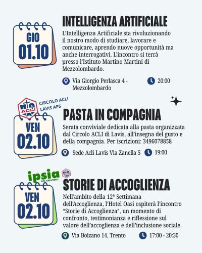 PROGRAMMA ACLI TRENTINE OTTOBRE - PASTA IN COMPAGNIA - LAVIS (TN) - CIRCOLO ACLI DI LAVIS (TN)